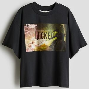 H&M Girls Wicked Glinda & Elphaba Black Graphic T-Shirt Size 8-10
